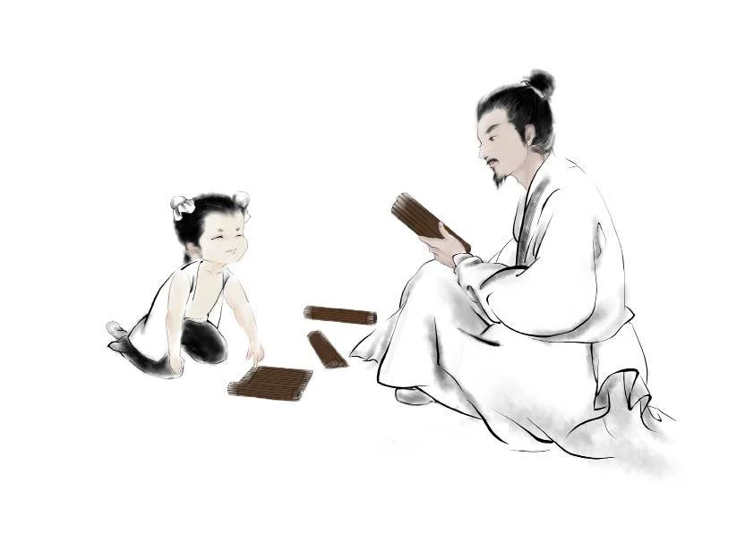 Enfant curieux et sage enseignant avec les livres anciens.